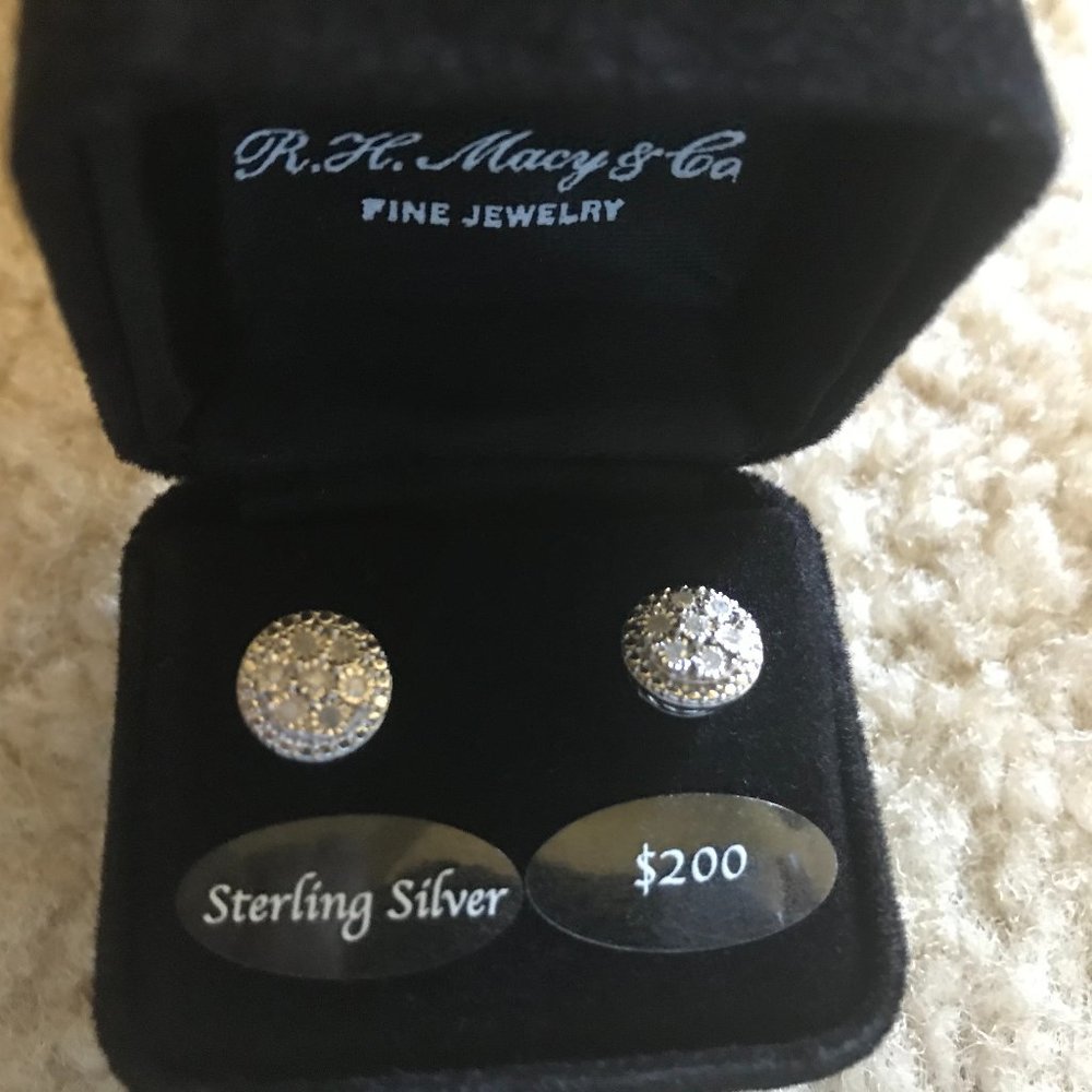 NIB Sterling Silver Diamond Halo Earrings